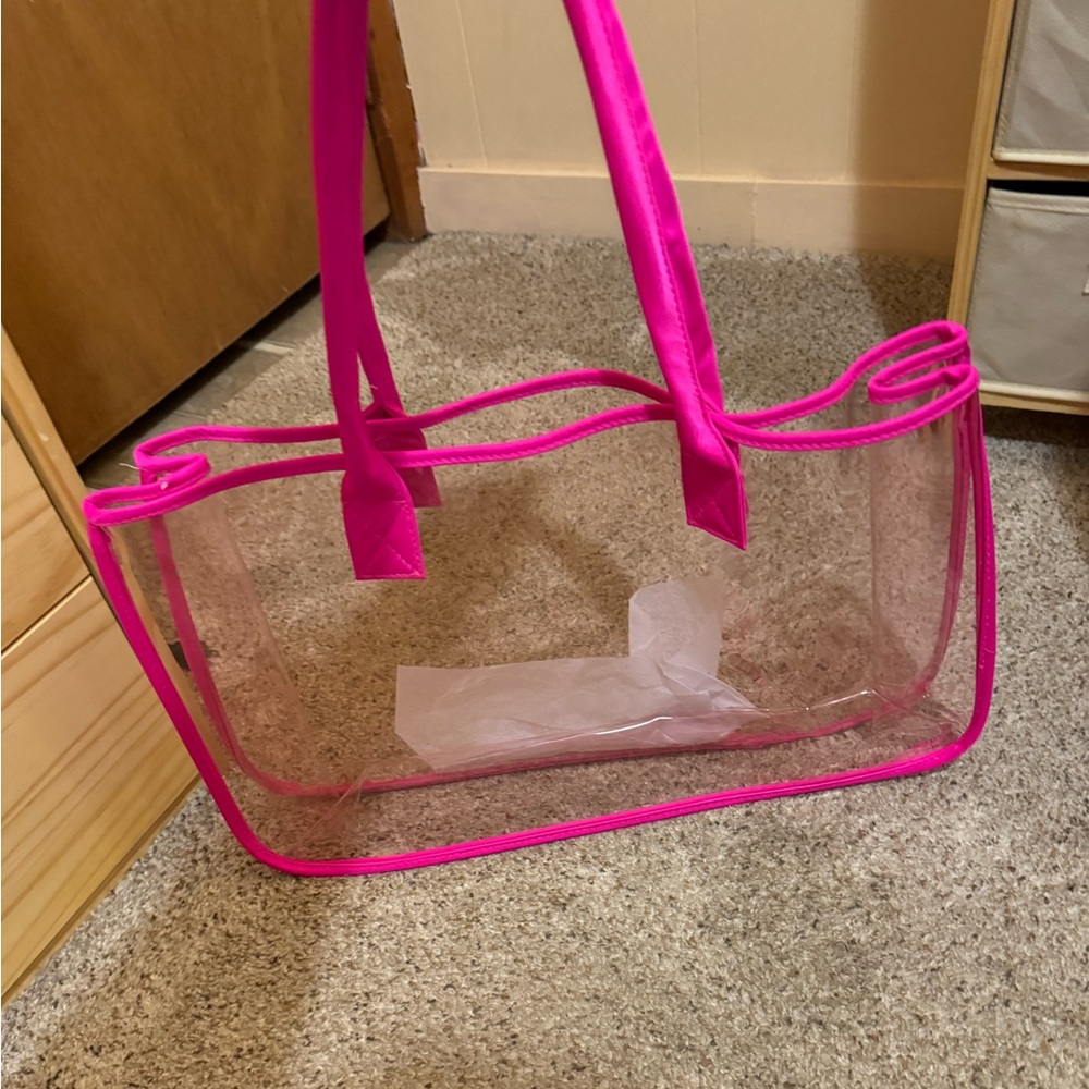 Neon Clear Tote with Pink Trim